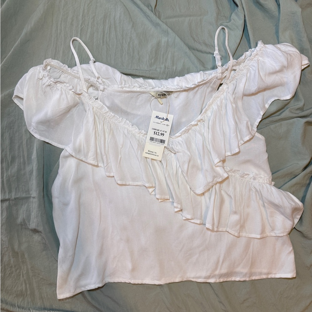 White Ruffled Women's cropped off the shoulder Top